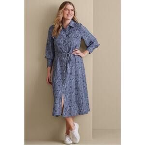 NEW Soft Surroundings Irina Dress Women’s Size XL Belted Shirtdress Retail $140